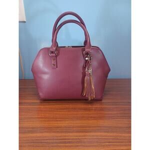 Charming Wine Pebble Satchel Bag Purse With Handles & Pockets Golden Accents